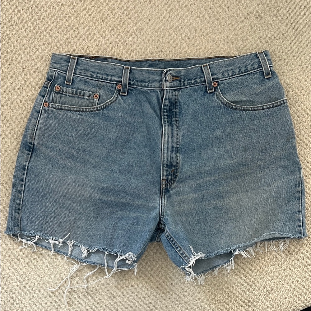Levi's Blue Frayed Hem Jean Shorts